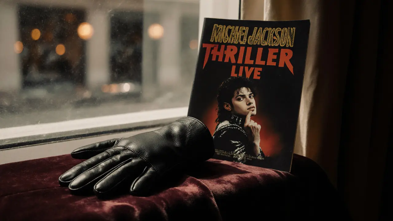 Vintage Michael Jackson glove beside a Thriller Live theatre program.
