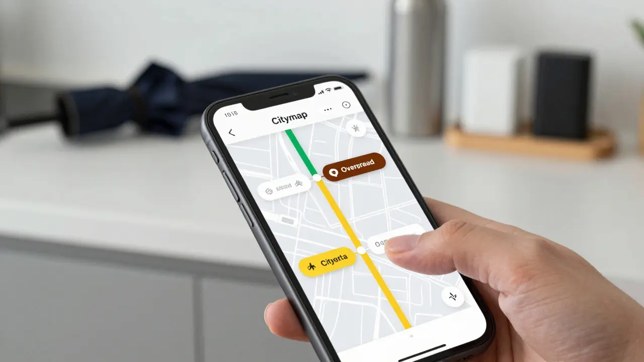 Smartphone showing Citymapper app with alternative transit routes during a Tube strike.