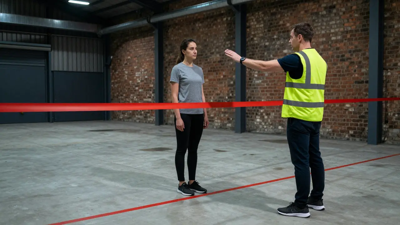 Instructor showing safety line to participant on floor